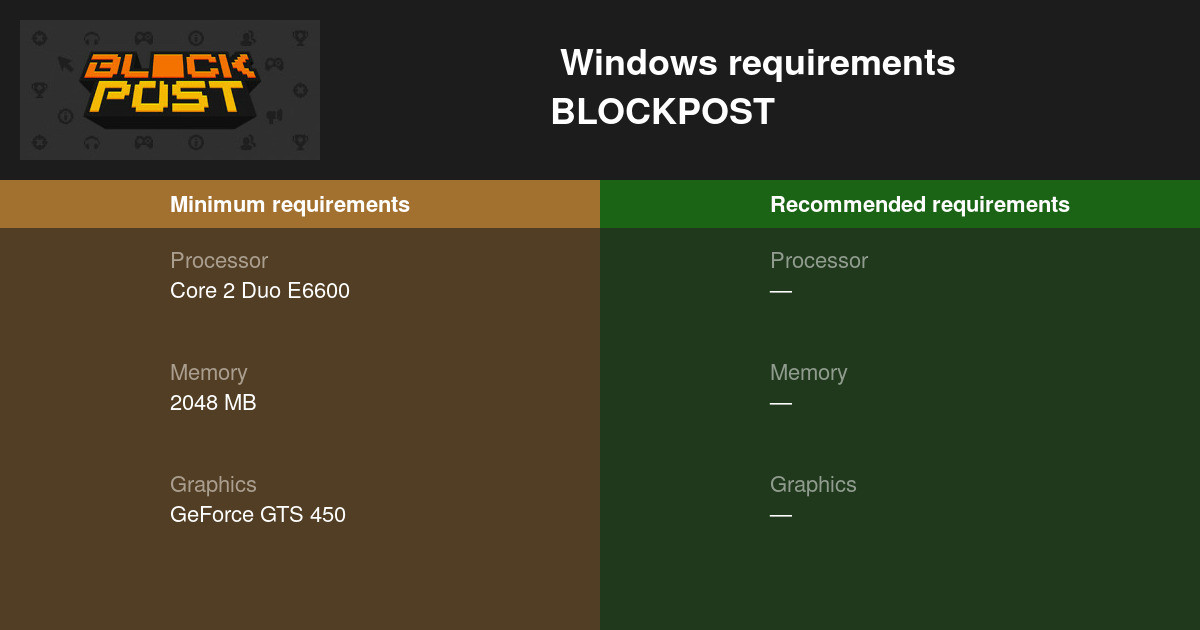 BLOCKPOST System Requirements - Can I Run It? - PCGameBenchmark