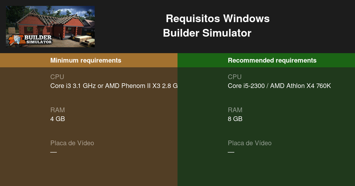 Builder Simulator Requisitos Mínimos E Recomendados 2025 Teste Seu Pc 🎮