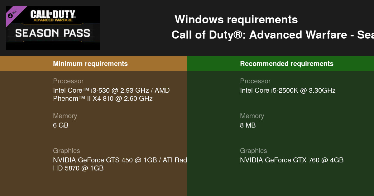 Call of Duty® Advanced Warfare Season Pass System Requirements — Can
