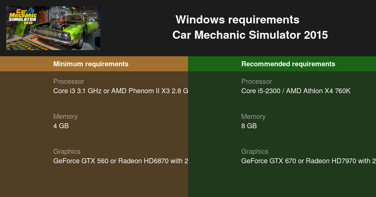 car mechanic simulator 2013 system requirements