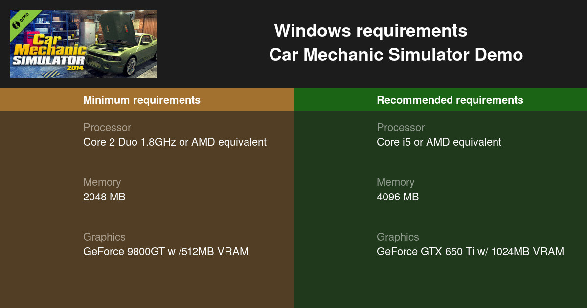 Car Mechanic Simulator Demo System Requirements — Can I Run Car