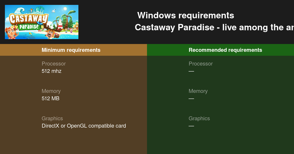 castaway paradise pc requirements check