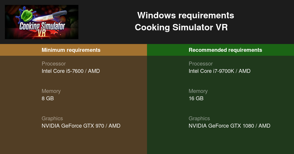 Cooking Simulator VR System Requirements - Can I Run It