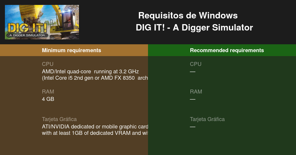 DIG IT! A Digger Simulator Requisitos mínimos y 2024