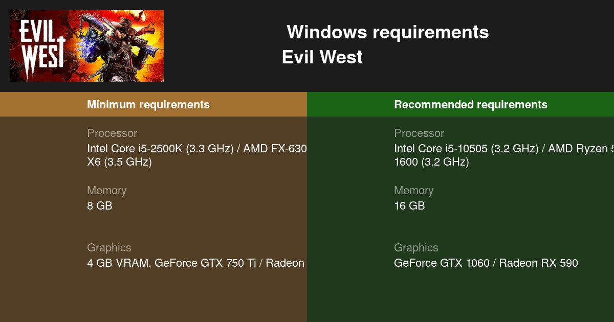 Evil West System Requirements - Can I Run It? - PCGameBenchmark