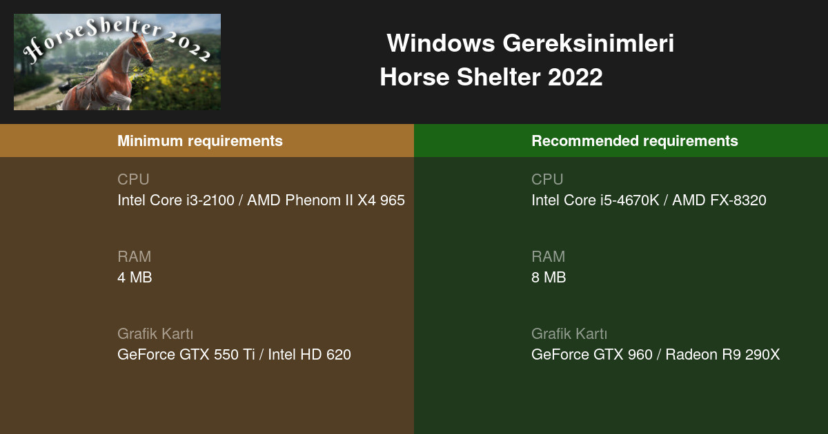 Horse Shelter 2022 Sistem Gereksinimleri 2024 bilgisayarınızı test edin 🎮