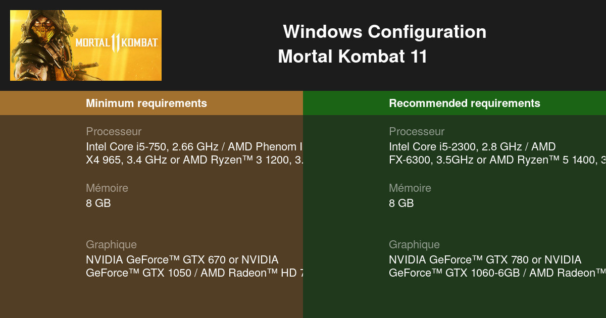 Mortal Kombat 11 Configuration requise 2024 Testez votre PC 🎮