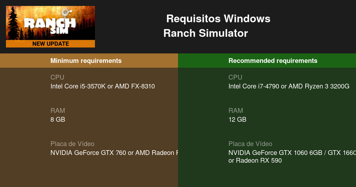 Ranch Simulator Requisitos Mínimos e Recomendados 2023 - Teste seu
