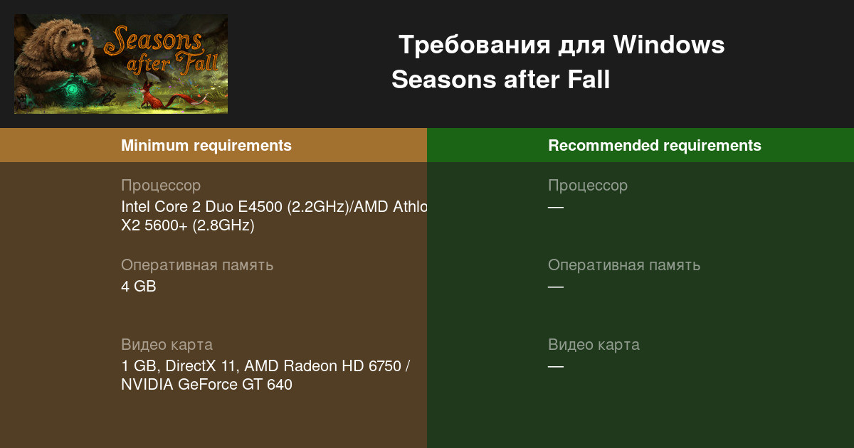 Seasons after fall системные требования