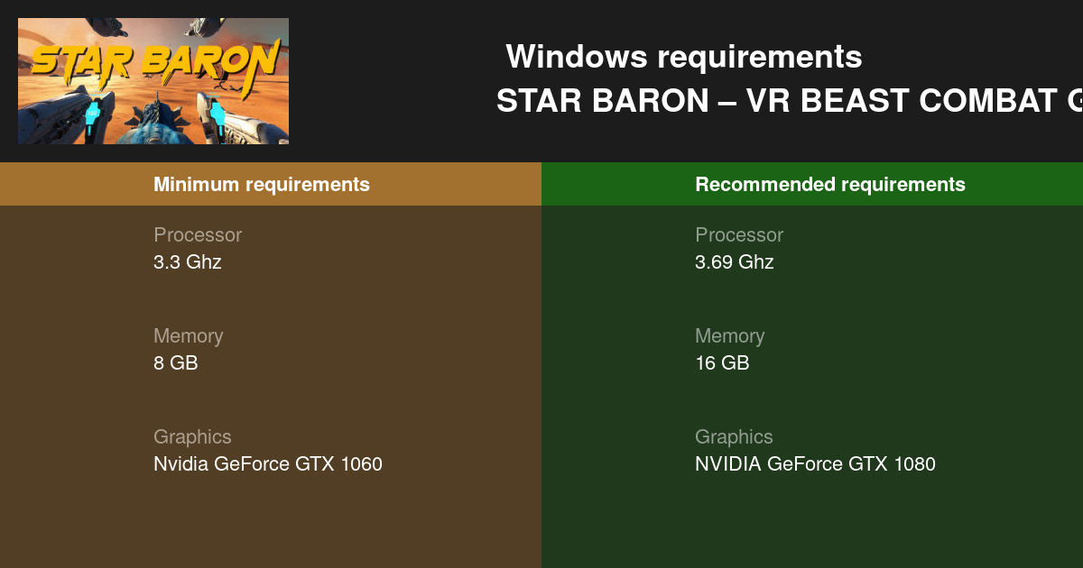 STAR BARON VR BEAST COMBAT GAME System Requirements — Can I Run STAR