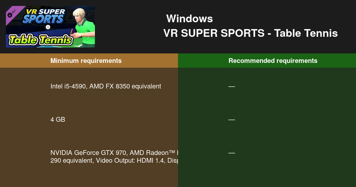 VR SUPER SPORTS - Table Tennis 시스템 요구 사항 2024 - PC 테스트 🎮