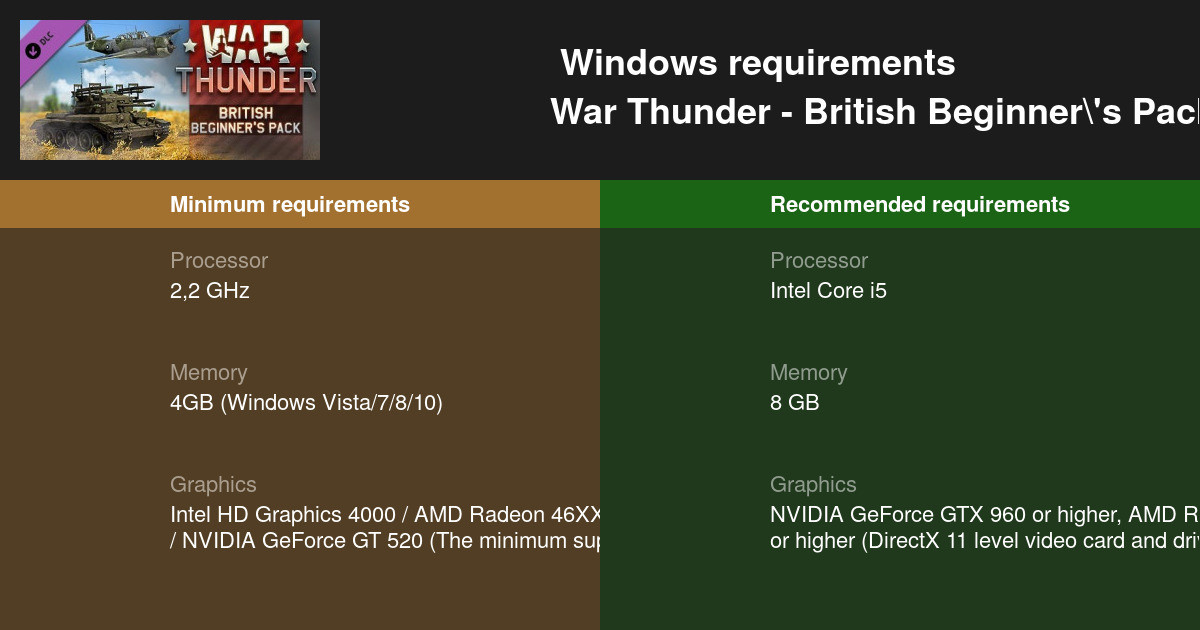 war thunder requirements laptop